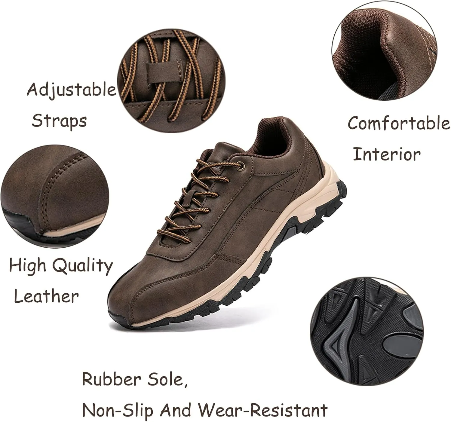 Men's Outdoor Leather Waterproof Hiking Shoes Lightweight Non-Slip Breathable Hike Trekking Trails Shoe Suitable for Hikers, Camping.