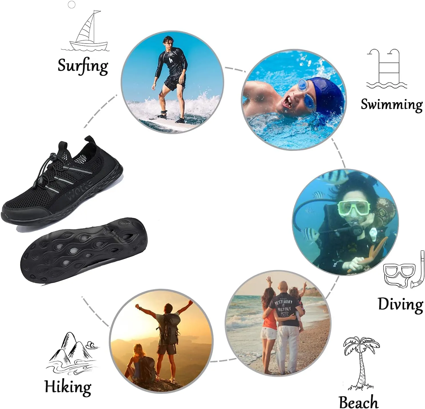 Men's Quick Dry Water Shoes Lightweight Slip on Athletic Water Sport Walking Shoes