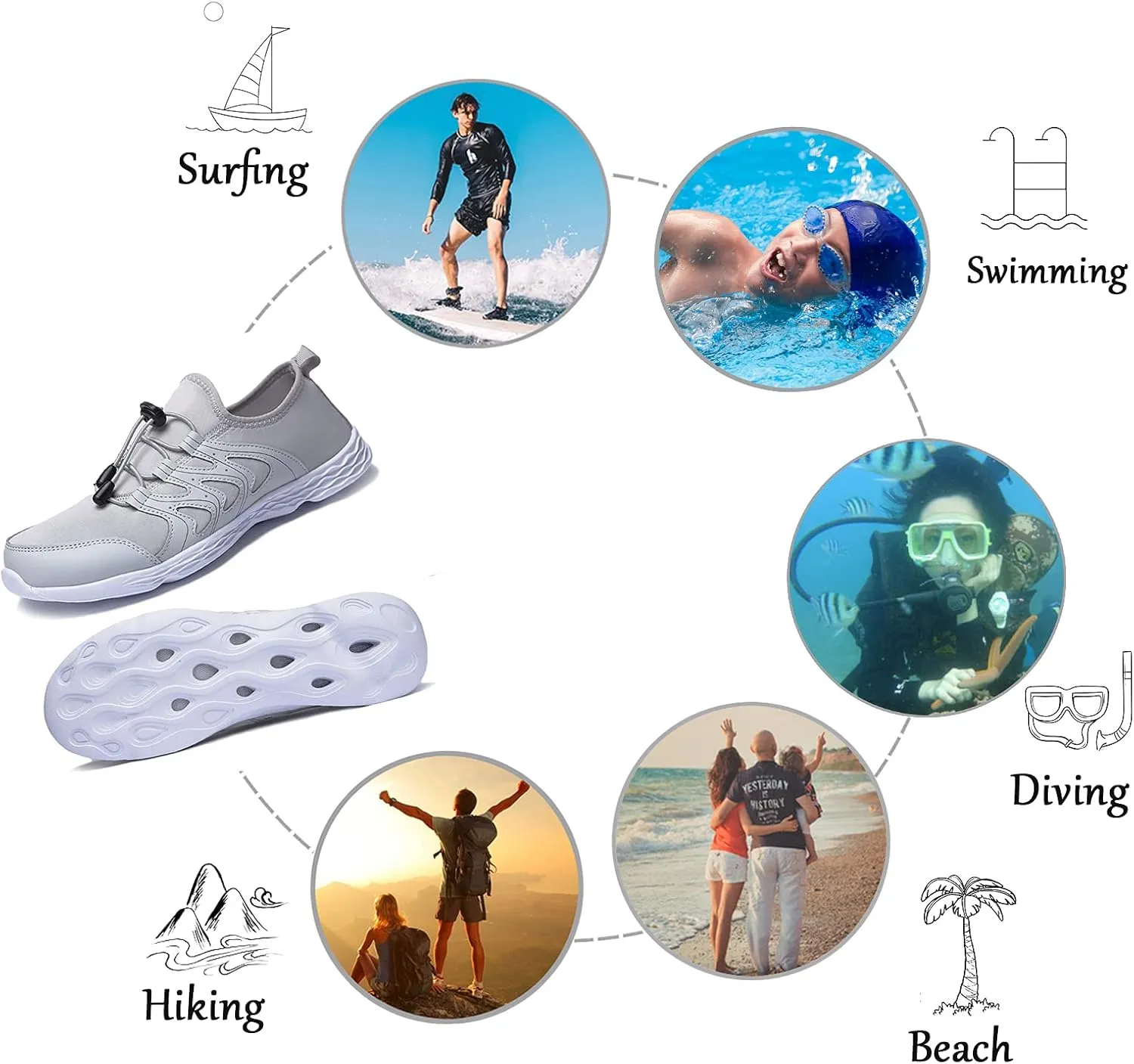 Men's Quick Dry Water Shoes Lightweight Slip on Athletic Water Sport Walking Shoes