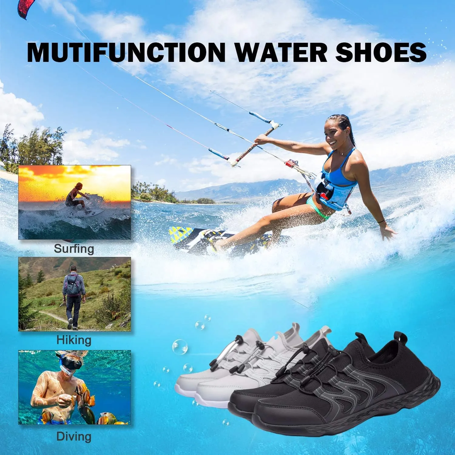 Men's Quick Dry Water Shoes Lightweight Slip on Athletic Water Sport Walking Shoes