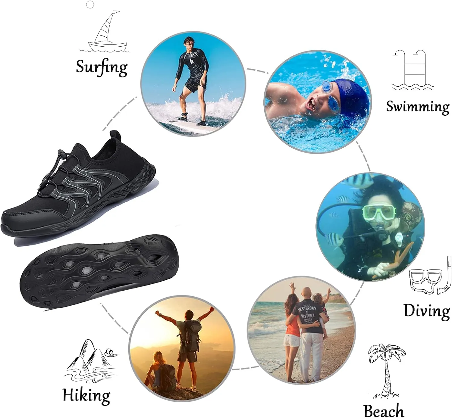 Men's Quick Dry Water Shoes Lightweight Slip on Athletic Water Sport Walking Shoes
