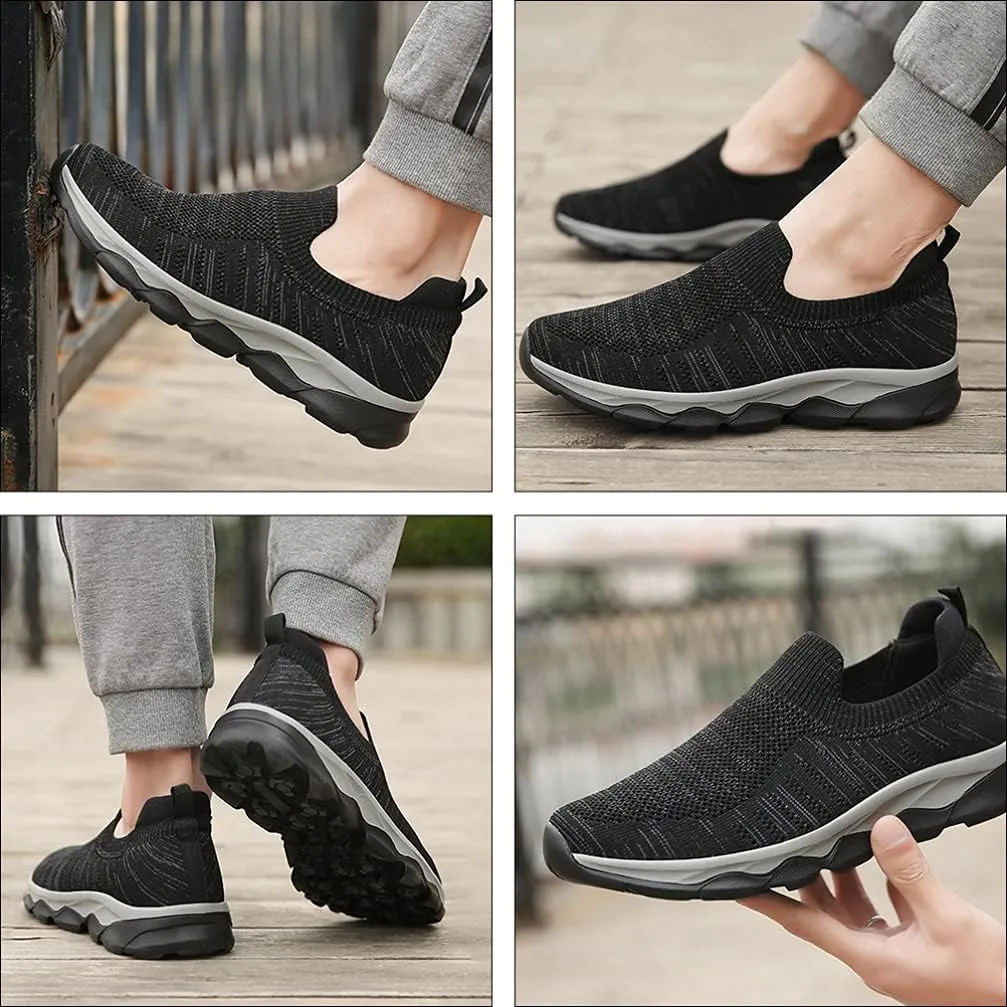 Mens Sneakers Slip on Tieless Running Shoes Mesh Trainers Breathable Gym Sports Shoes Anti Slip Climbing Walking Shoes