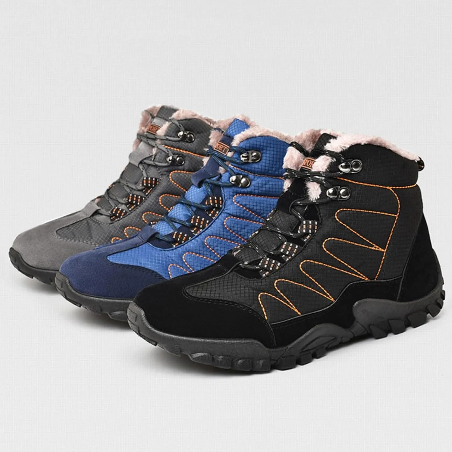 Men's Snow Boots Waterproof Fuzzy Furry Lined Winter Boots Lace Up Sneakers Cold Weather Anti-Slip Ankle Boots Classic Slip on Lightweight Hiking Shoes