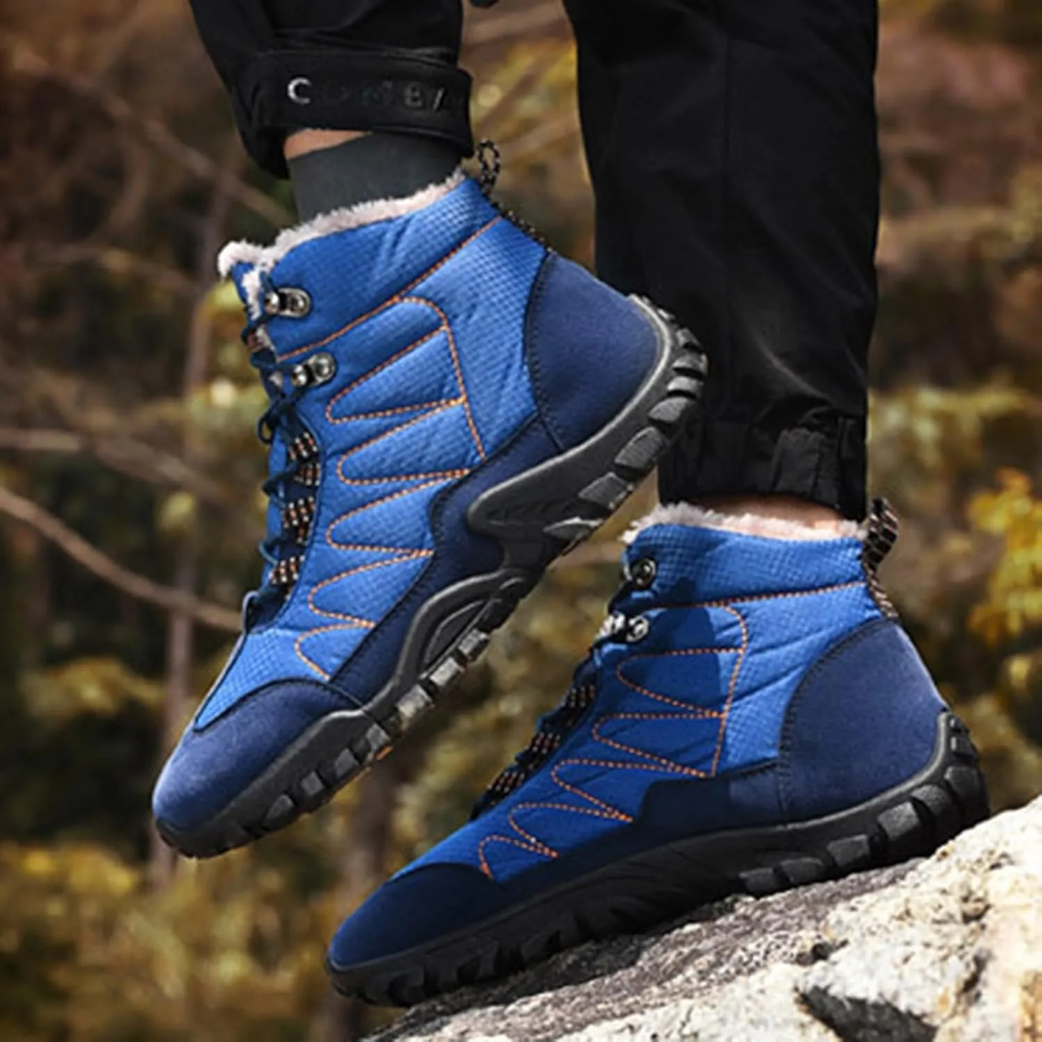 Men's Snow Boots Waterproof Fuzzy Furry Lined Winter Boots Lace Up Sneakers Cold Weather Anti-Slip Ankle Boots Classic Slip on Lightweight Hiking Shoes