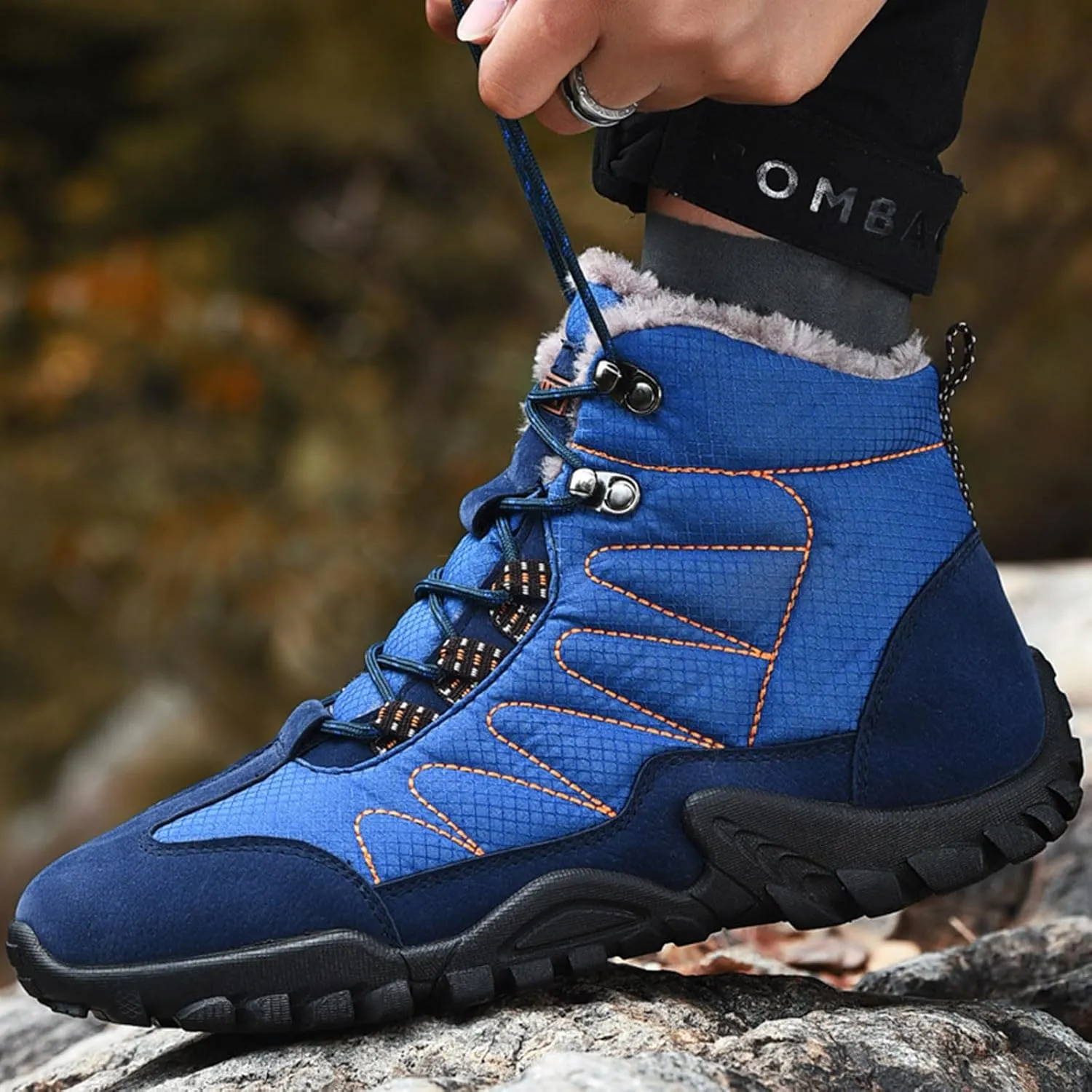 Men's Snow Boots Waterproof Fuzzy Furry Lined Winter Boots Lace Up Sneakers Cold Weather Anti-Slip Ankle Boots Classic Slip on Lightweight Hiking Shoes