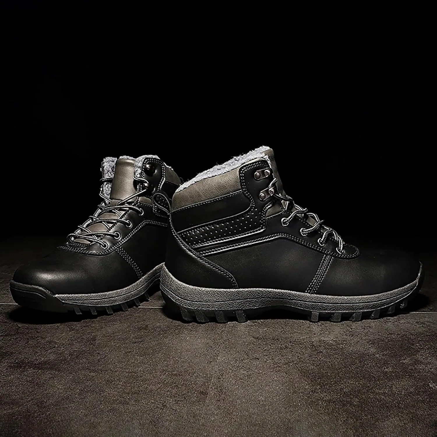 Mens Snow Boots Waterproof Warm Furry Lined Winter Boots Lace Up Cold-Weather Non-Slip Ankle Boots Slip on Athletic Lightweight Hiking Shoes