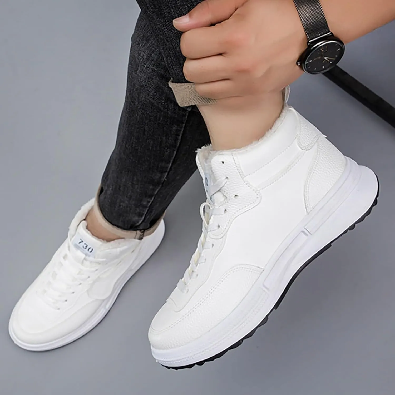 Men's Snow Boots Waterproof Warm Furry Lined Winter Boots Lace Up Sneakers Cold Weather Anti-Slip Ankle Boots Slip on Athletic Lightweight Hiking Shoes