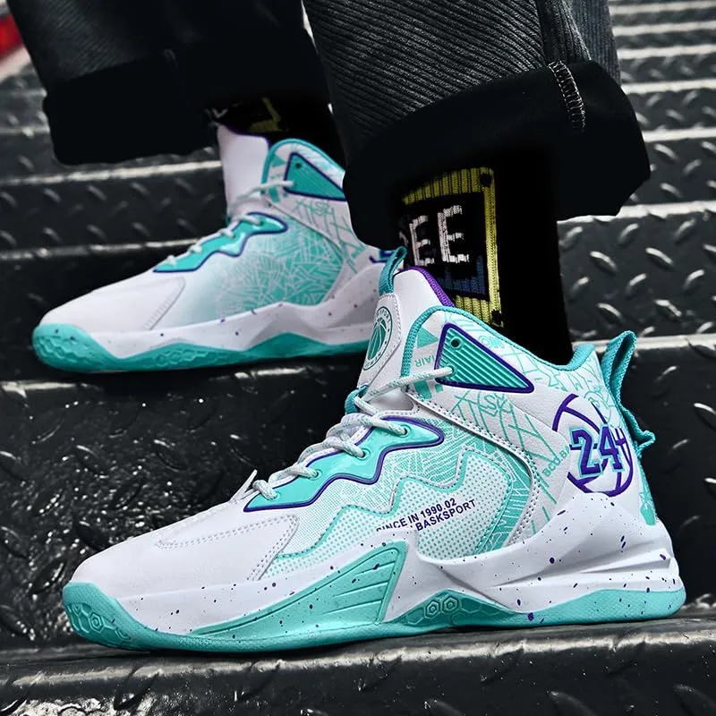 Men's Stylish Athletic Shoes High Upper Basketball Shoes Men Breathable Sports Shoes Anti Slip High Top Mens Basketball Shoes Non Slip Outdoor