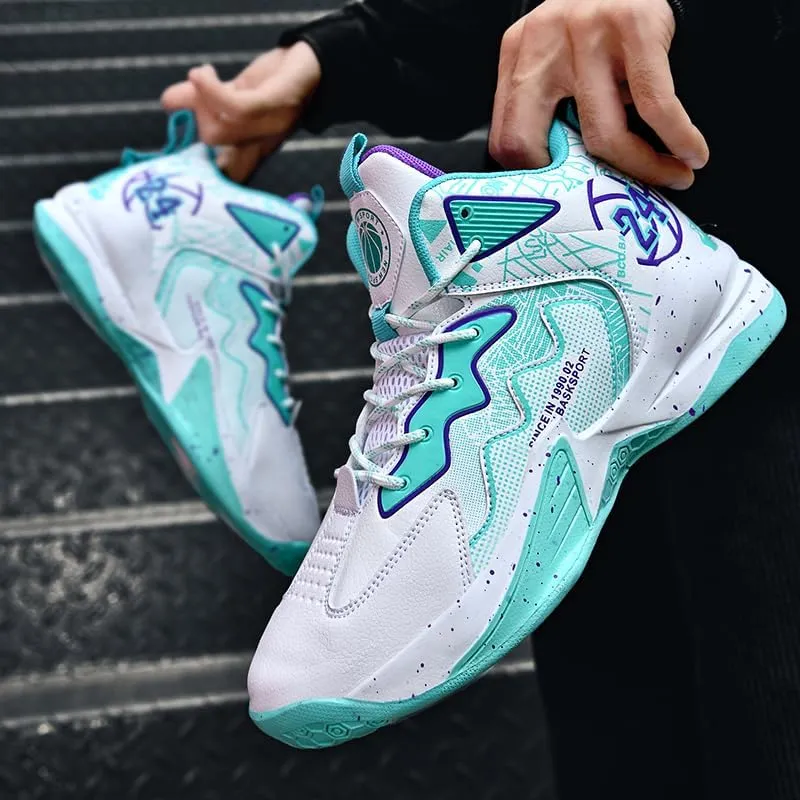 Men's Stylish Athletic Shoes High Upper Basketball Shoes Men Breathable Sports Shoes Anti Slip High Top Mens Basketball Shoes Non Slip Outdoor