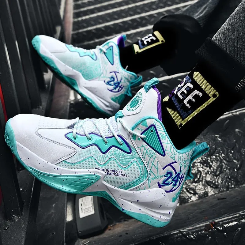 Men's Stylish Athletic Shoes High Upper Basketball Shoes Men Breathable Sports Shoes Anti Slip High Top Mens Basketball Shoes Non Slip Outdoor