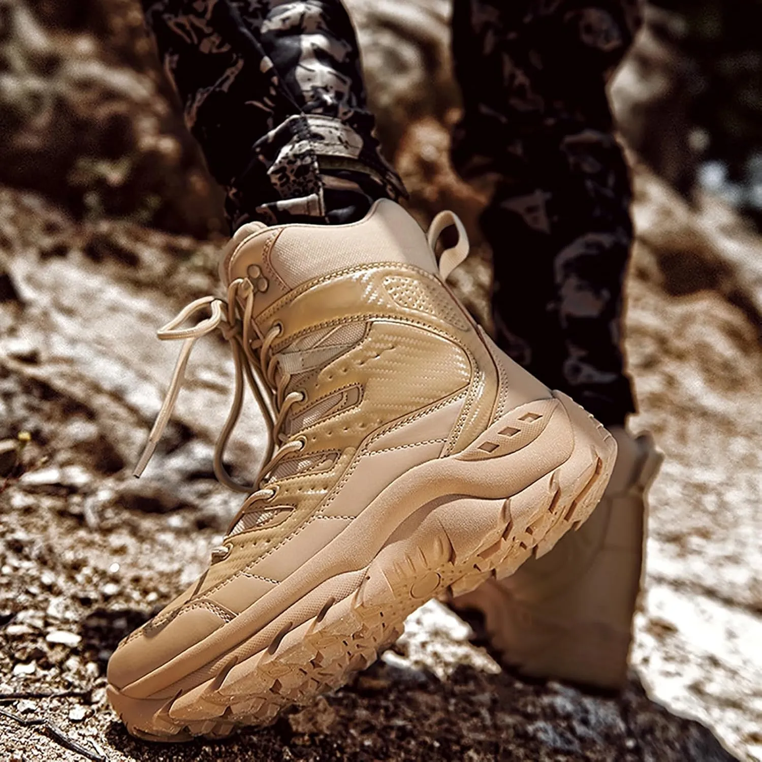 Men's Waterproof Tactical Boots Lace Up Breathable High Top Boots Military Army Outdoor Shoes For Hiking Climbing