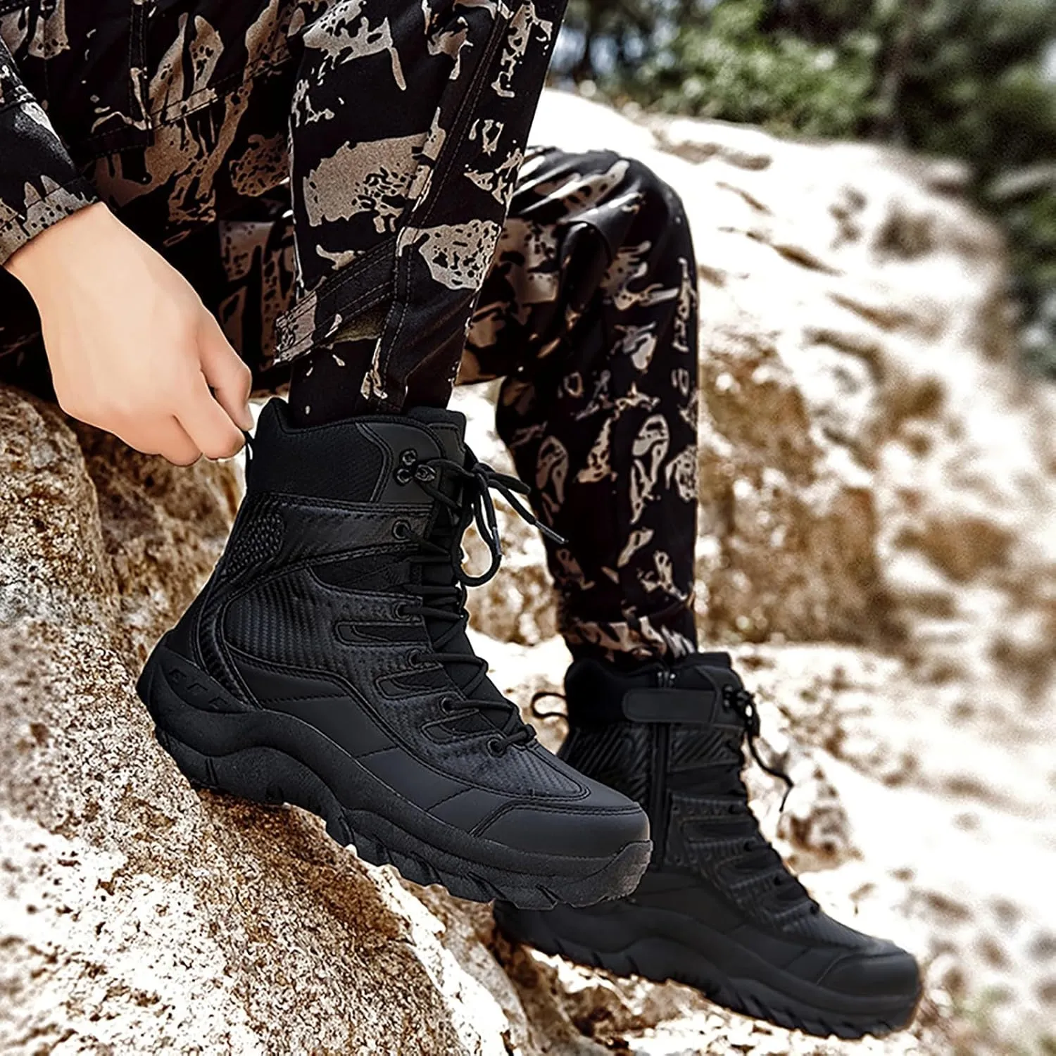 Men's Waterproof Tactical Boots Lace Up Breathable High Top Boots Military Army Outdoor Shoes For Hiking Climbing