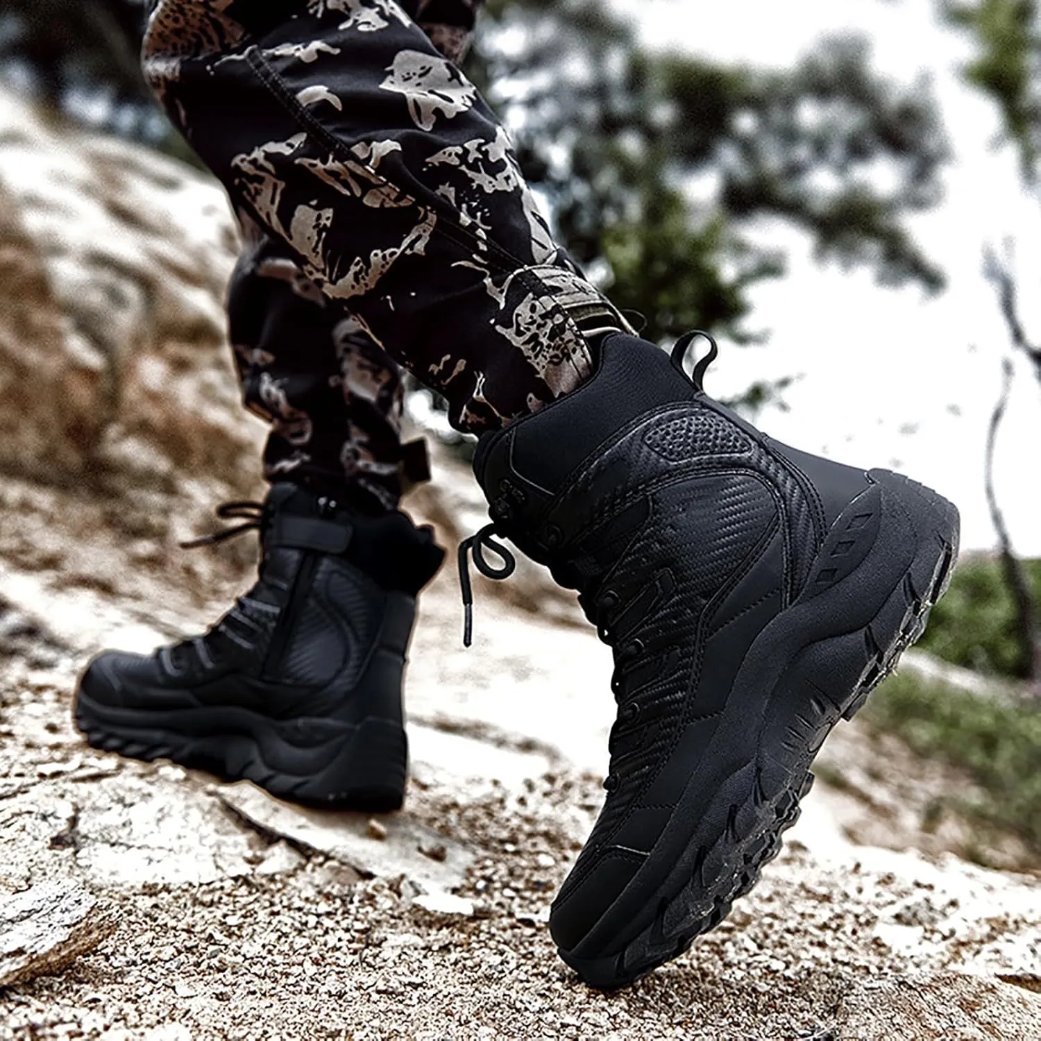 Men's Waterproof Tactical Boots Lace Up Breathable High Top Boots Military Army Outdoor Shoes For Hiking Climbing