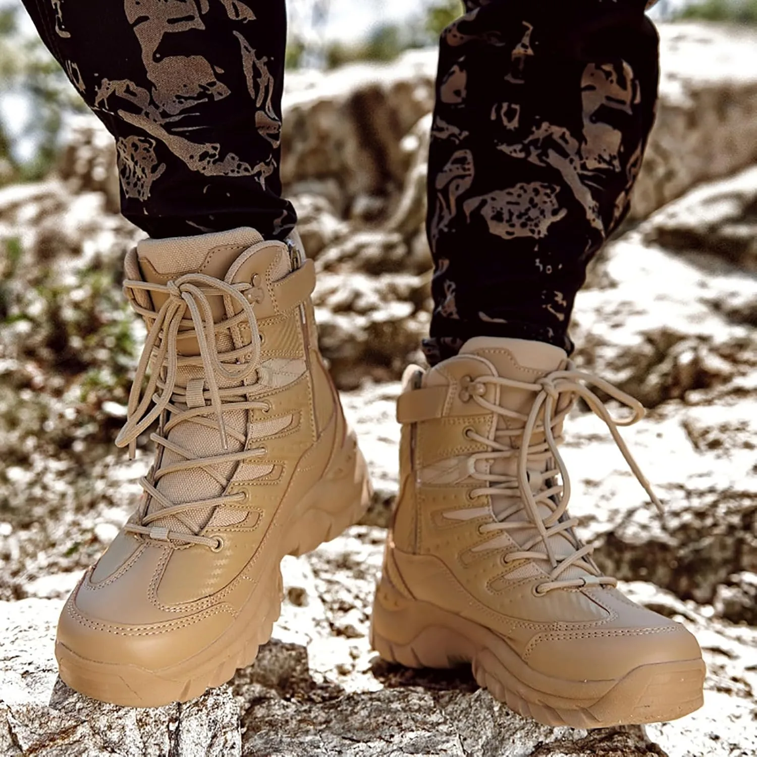 Men's Waterproof Tactical Boots Lace Up Breathable High Top Boots Military Army Outdoor Shoes For Hiking Climbing