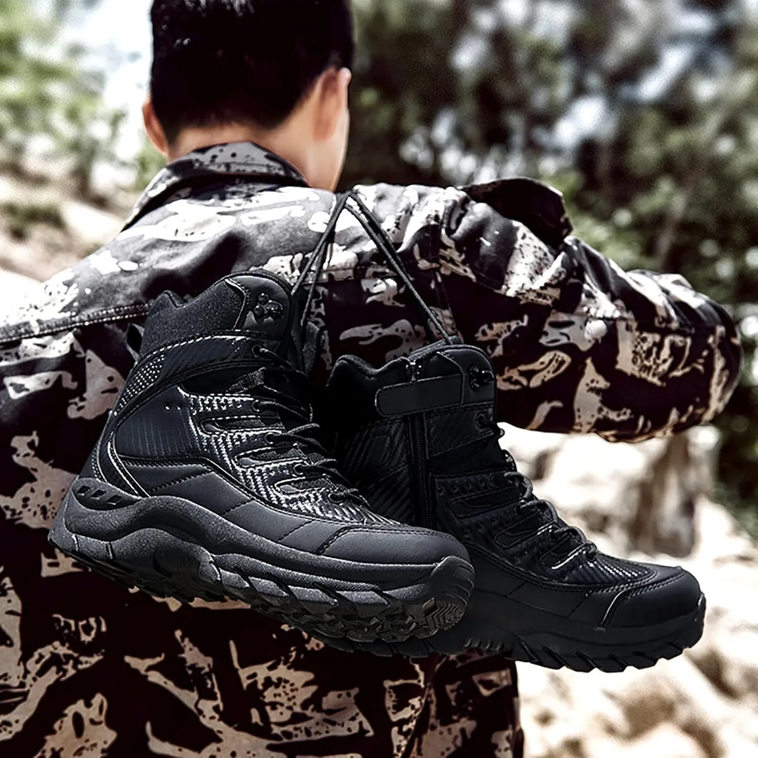 Men's Waterproof Tactical Boots Lace Up Breathable High Top Boots Military Army Outdoor Shoes For Hiking Climbing