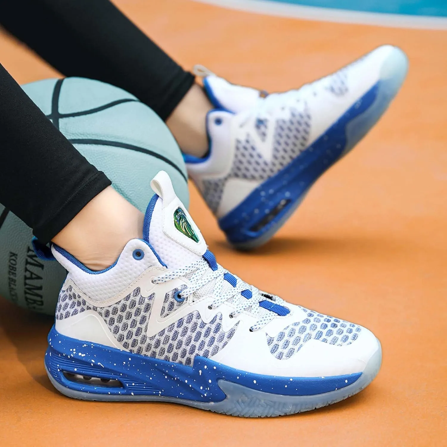 Mens White Mid Top Lace Up Basketball Sneakers Rubber Sole Non Slip Running Shoes Lightweight and Breathable Casual Sneakers Wear Resistant and Durable Fitness Training Shoes Hiking Shoes
