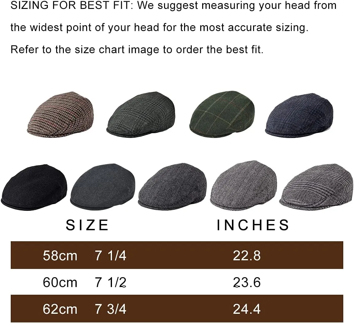 Men's Wool Tweed Newsboy Ivy Cap Gatsby Golf Flat Hat