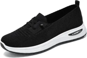 Orthopedic Sneakers for Women Slip on Breathable Mesh Knitted Woven Low Top Walking Shoes Casual Dressy Lightweight Wide Width Shoes Arch Support Non-Slip Shoe