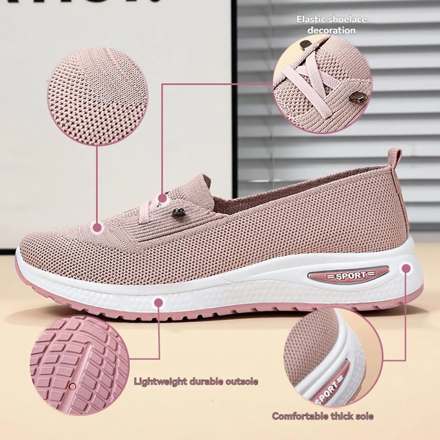 Orthopedic Sneakers for Women Slip on Breathable Mesh Knitted Woven Low Top Walking Shoes Casual Dressy Lightweight Wide Width Shoes Arch Support Non-Slip Shoe