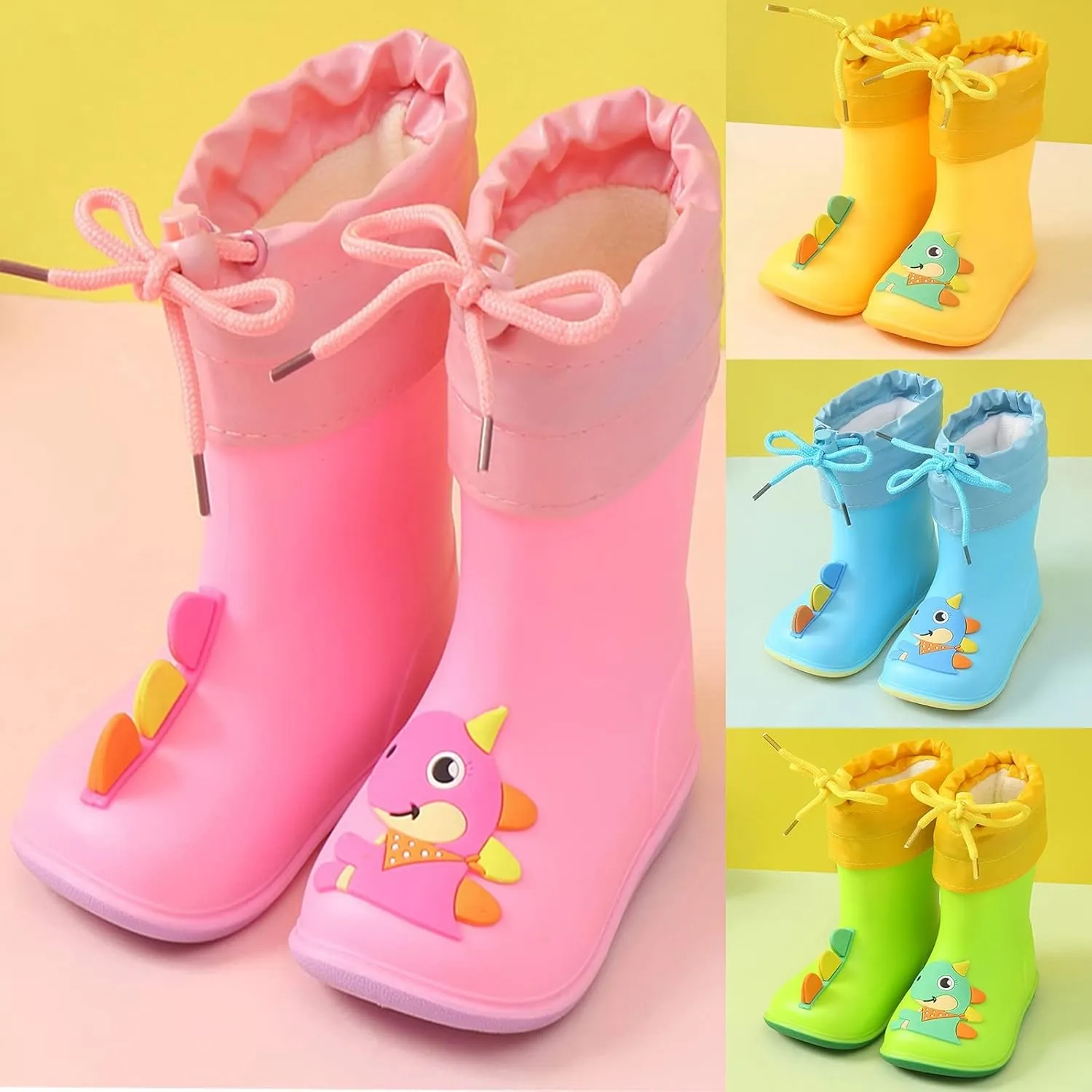 Rain Boots Baby Colorful Cartoon Animal Plush Children Water Shoes EVA Soft Outdoor Kids Rain Boots Girls Suede