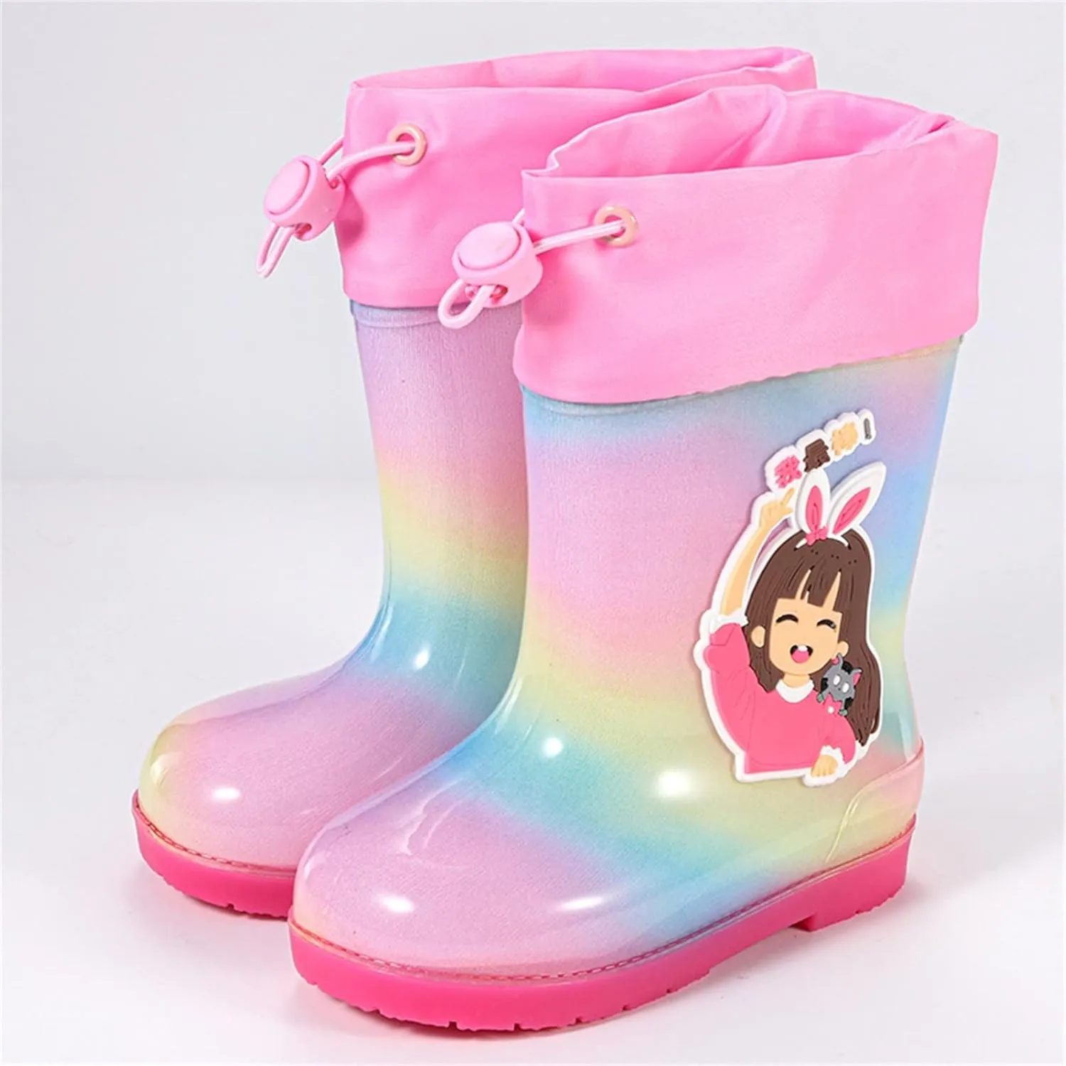 Rain Boots Girls Water Boots Toddler Rainboots Boys Rubber Waterproof Non Slip Rain Boots with Easy On Handles