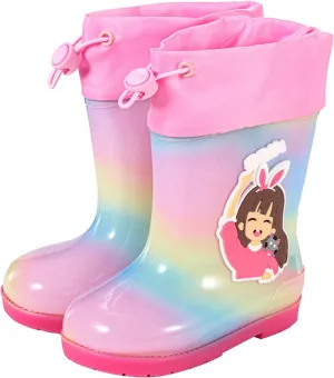 Rain Boots Girls Water Boots Toddler Rainboots Boys Rubber Waterproof Non Slip Rain Boots with Easy On Handles