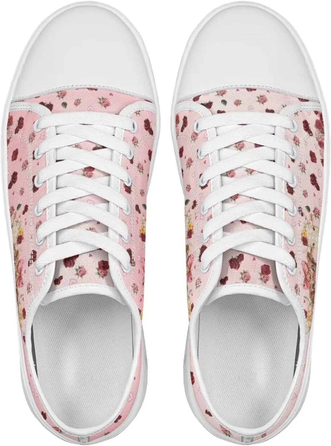 Red Rose Girls Canvas Sneakers Casual Work Animal Print Slip On Tennis Shoes Arch Support Footwear with White Sole