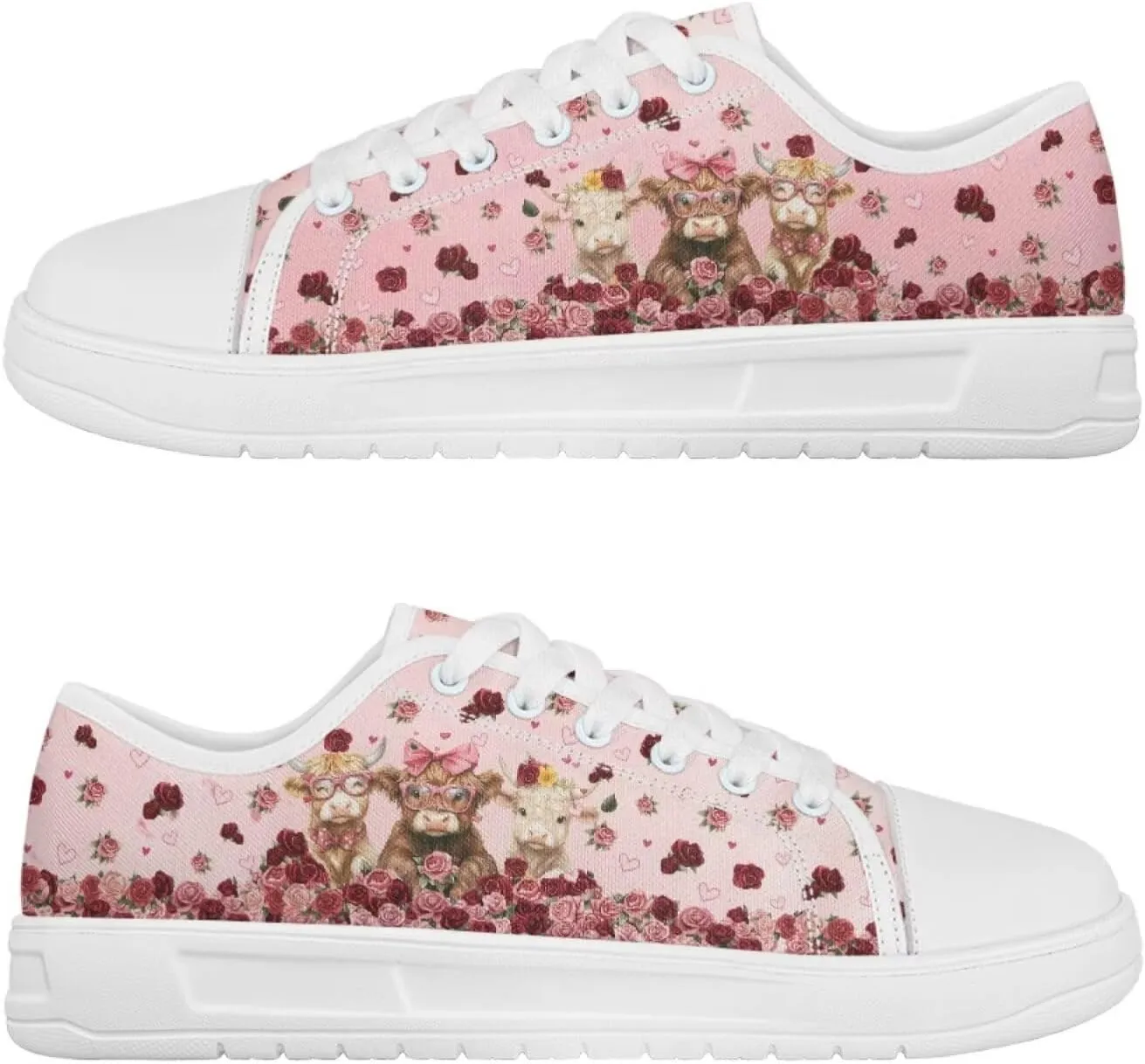 Red Rose Girls Canvas Sneakers Casual Work Animal Print Slip On Tennis Shoes Arch Support Footwear with White Sole
