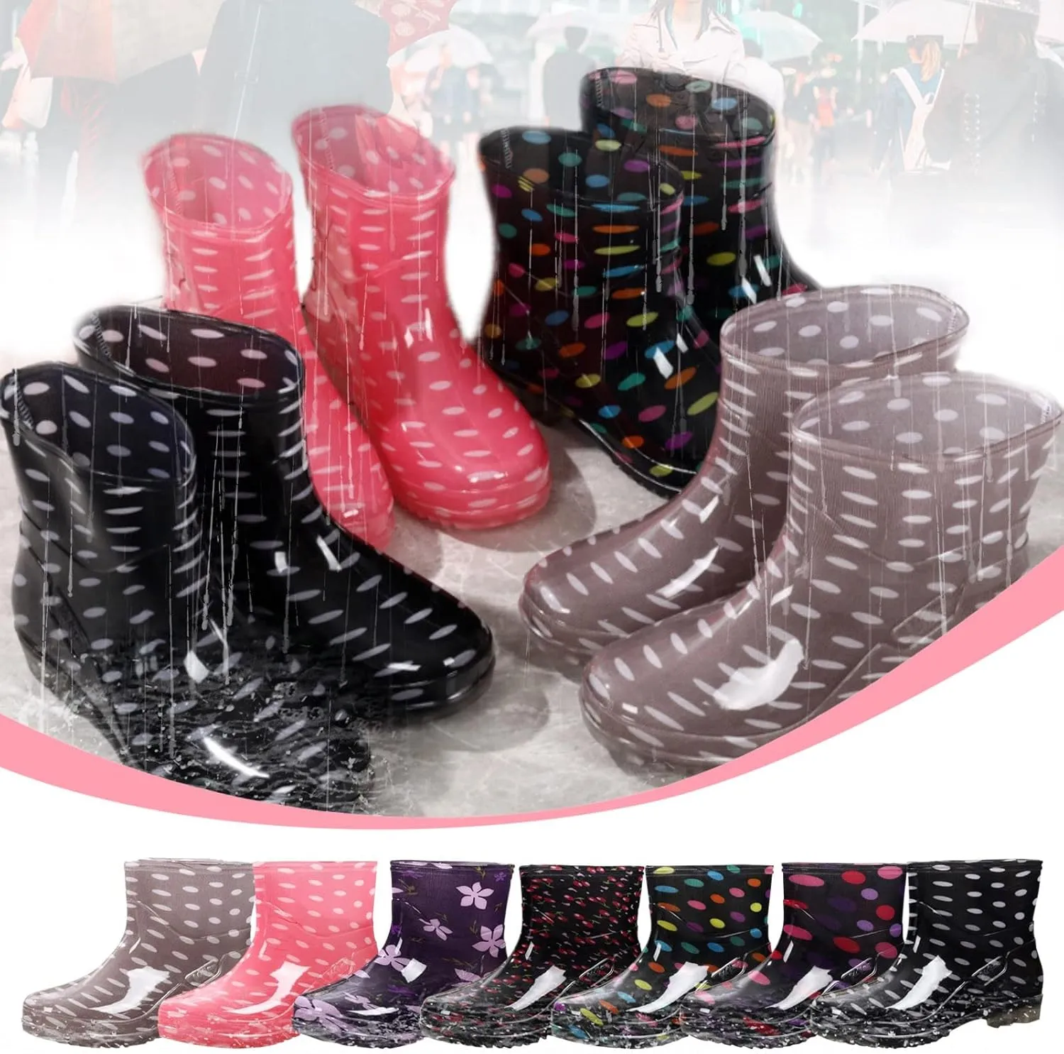Short Rain Boots for Women, Women's Ankle Rain Boots Waterproof Wide Calf Garden Shoes Lightweight Anti-Slipping Rubber Shoes for Outdoor