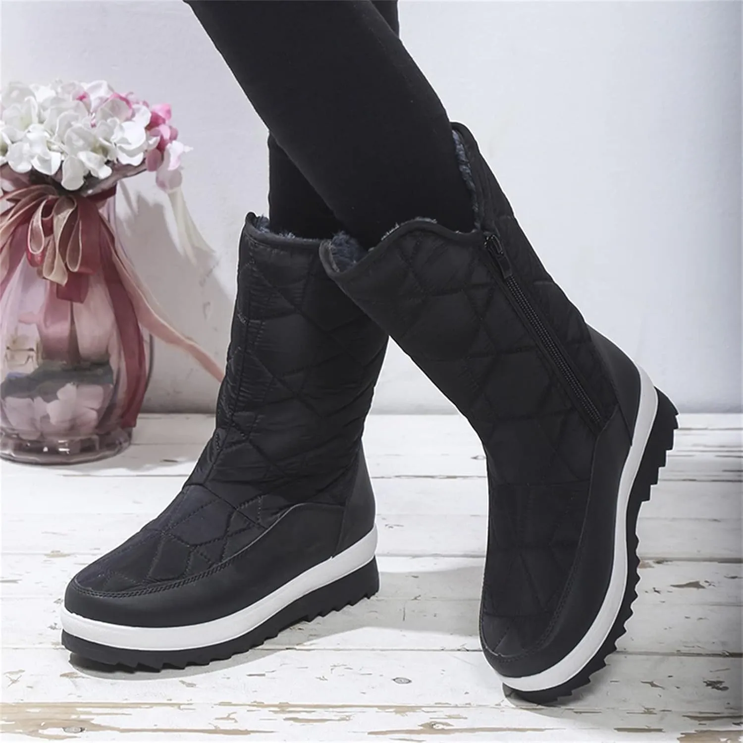 Snow Boot for Women Women's Mid Calf Snow Boots Waterproof Womens Size 12 Wide Snow Boots Chunky Heel Winter Boots for Women Womens Tall Winter Boots