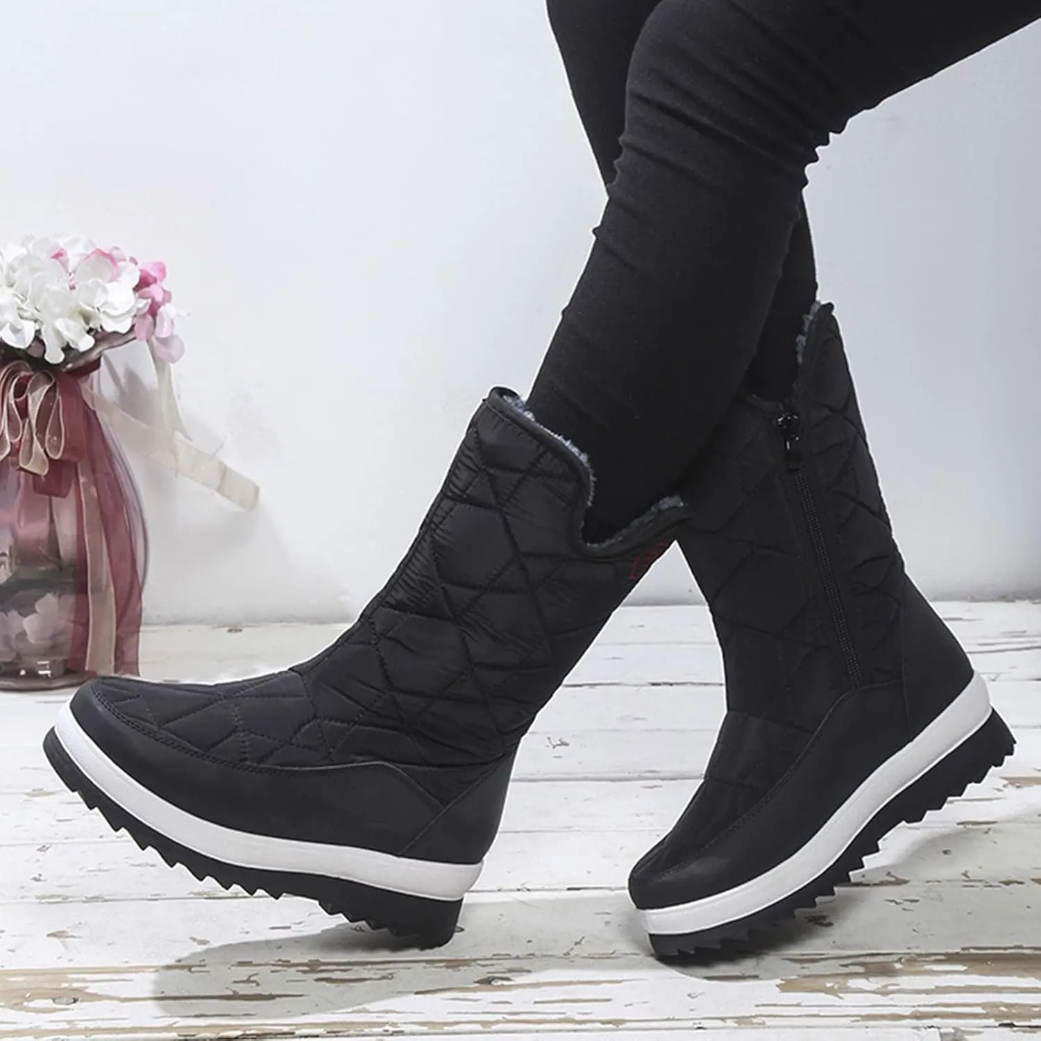 Snow Boot for Women Women's Mid Calf Snow Boots Waterproof Womens Size 12 Wide Snow Boots Chunky Heel Winter Boots for Women Womens Tall Winter Boots