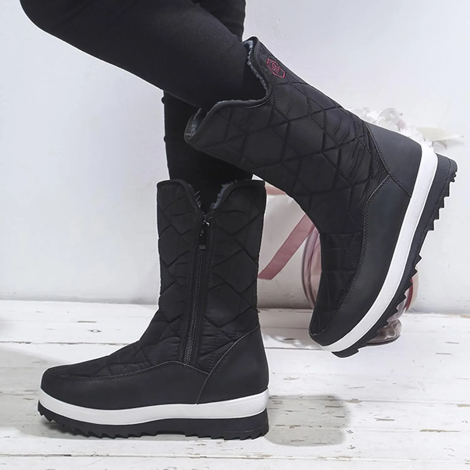 Snow Boot for Women Women's Mid Calf Snow Boots Waterproof Womens Size 12 Wide Snow Boots Chunky Heel Winter Boots for Women Womens Tall Winter Boots