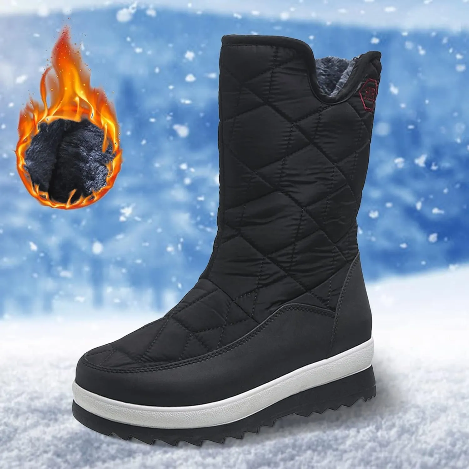 Snow Boot for Women Women's Mid Calf Snow Boots Waterproof Womens Size 12 Wide Snow Boots Chunky Heel Winter Boots for Women Womens Tall Winter Boots