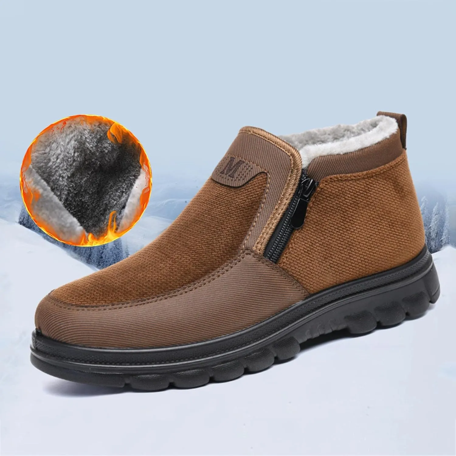 Snow Boots for Men Velvet Plus Thick Bottom Side Zipper Casual Soft Bottom Light Bottom Warm Cold Snow Boots