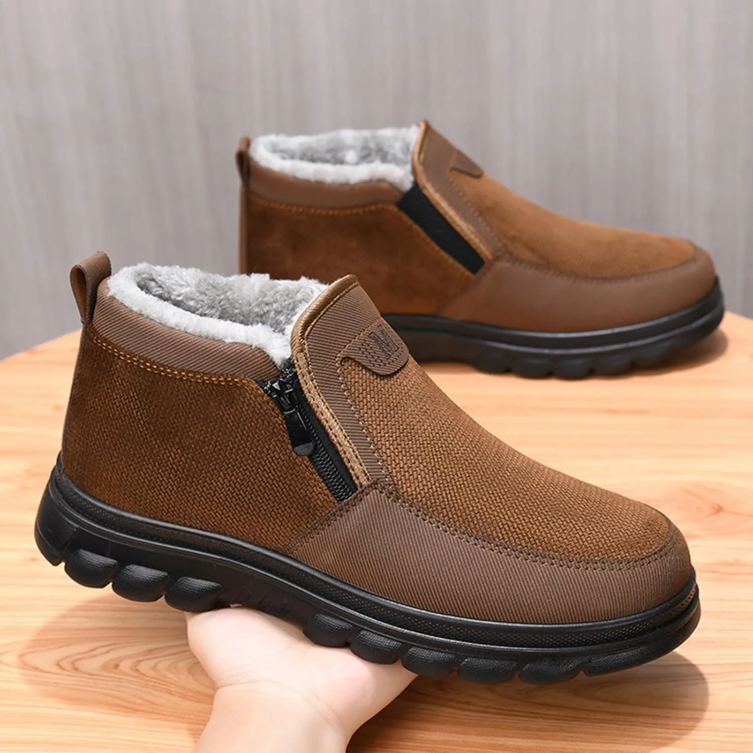 Snow Boots for Men Velvet Plus Thick Bottom Side Zipper Casual Soft Bottom Light Bottom Warm Cold Snow Boots