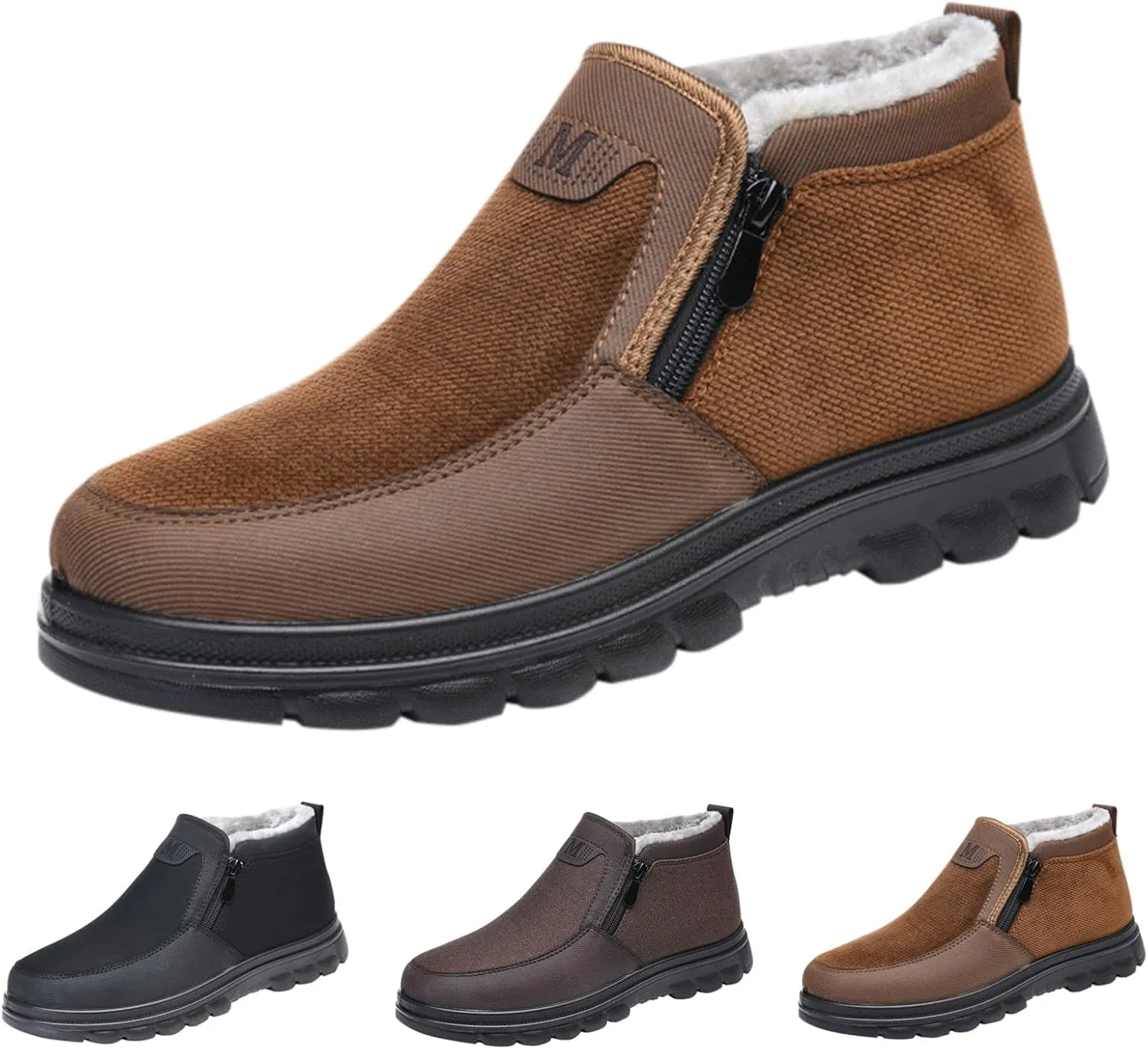 Snow Boots for Men Velvet Plus Thick Bottom Side Zipper Casual Soft Bottom Light Bottom Warm Cold Snow Boots
