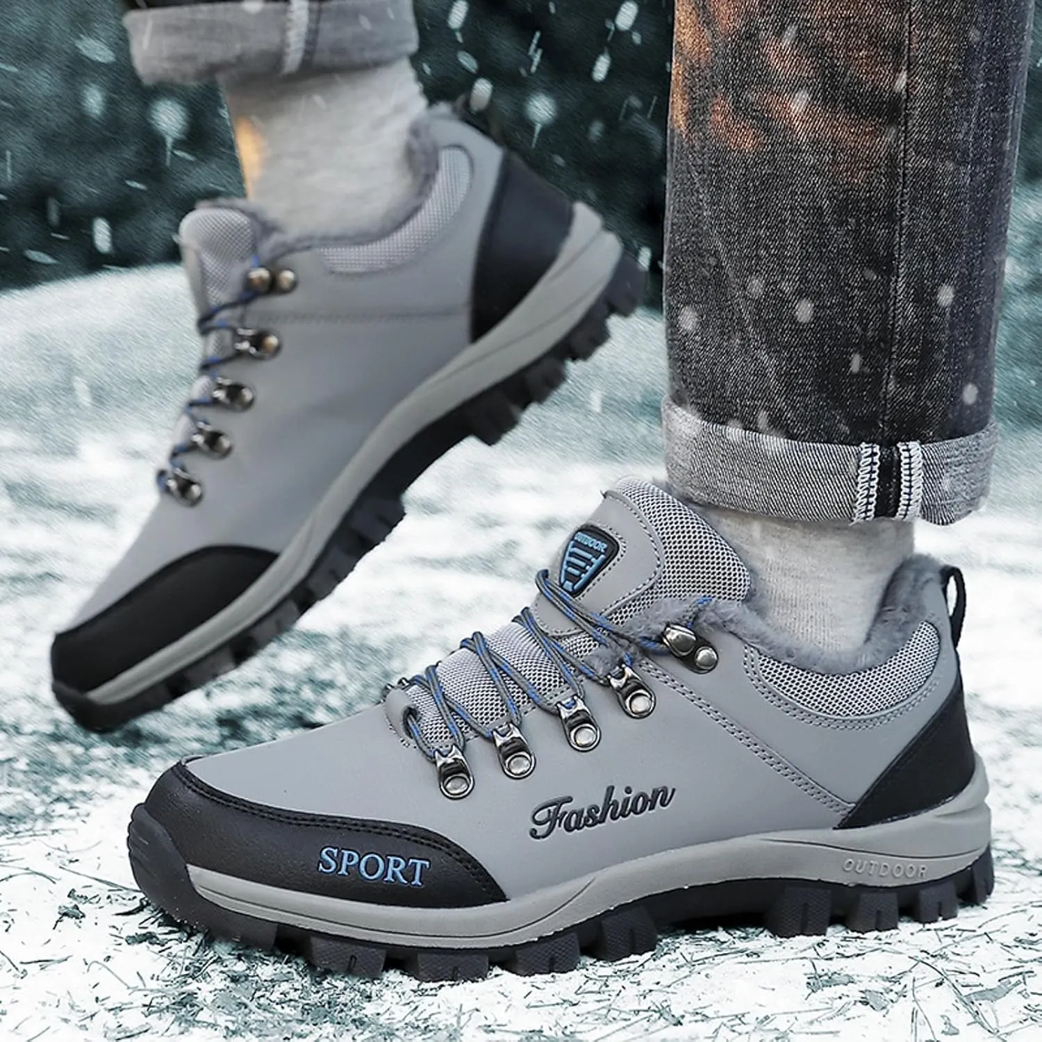 Snow Boots for Men Waterproof Fuzzy Furry Lined Winter Boots Lace Up Sneakers Cold Weather Anti-Slip Ankle Boots Slip on Athletic Hiking Walking Shoes Sneakers