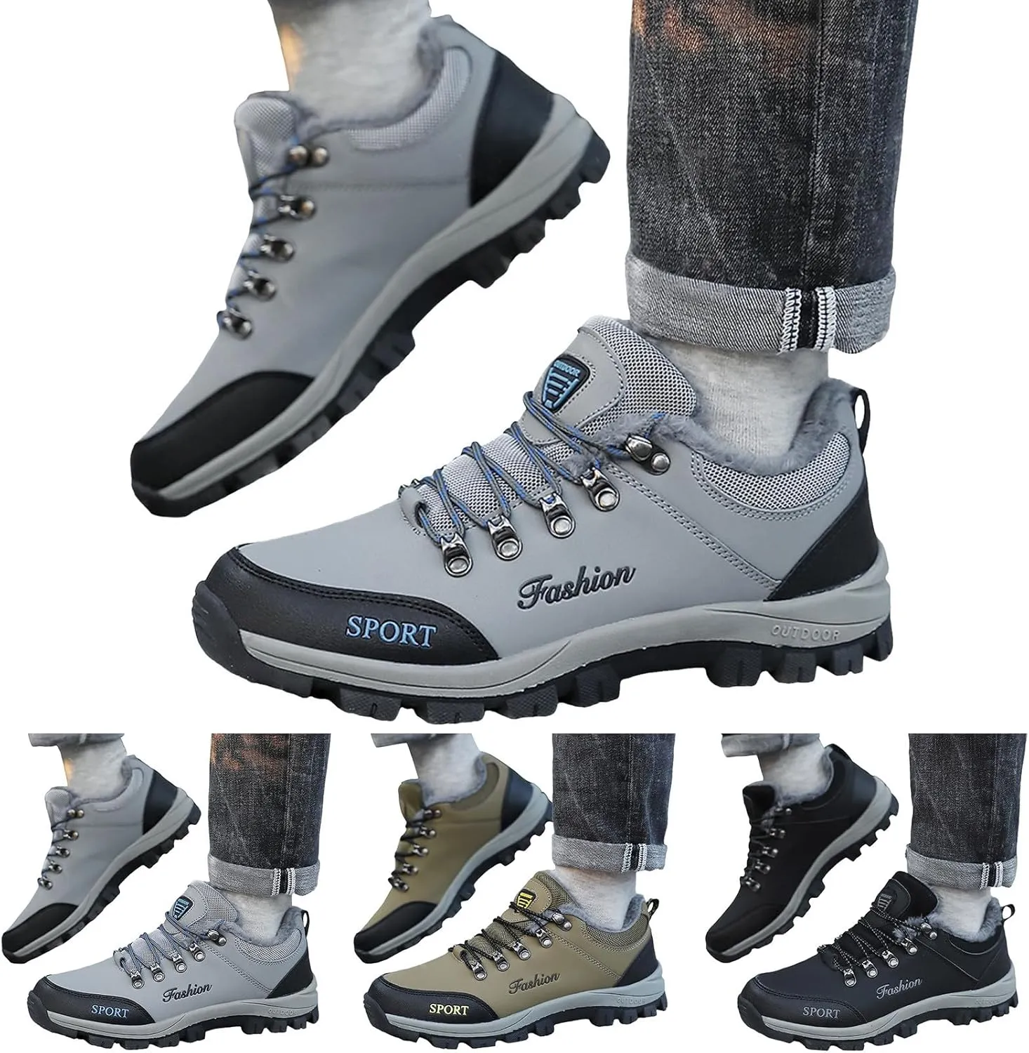 Snow Boots for Men Waterproof Fuzzy Furry Lined Winter Boots Lace Up Sneakers Cold Weather Anti-Slip Ankle Boots Slip on Athletic Hiking Walking Shoes Sneakers
