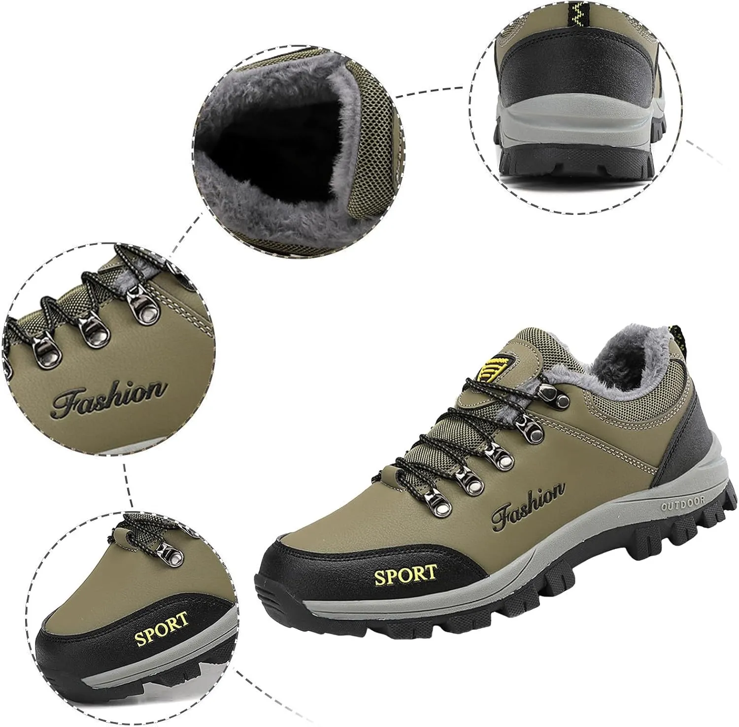 Snow Boots for Men Waterproof Fuzzy Furry Lined Winter Boots Lace Up Sneakers Cold Weather Anti-Slip Ankle Boots Slip on Athletic Hiking Walking Shoes Sneakers