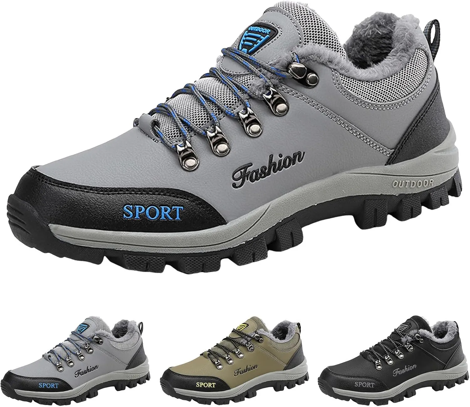 Snow Boots for Men Waterproof Fuzzy Furry Lined Winter Boots Lace Up Sneakers Cold Weather Anti-Slip Ankle Boots Slip on Athletic Hiking Walking Shoes Sneakers