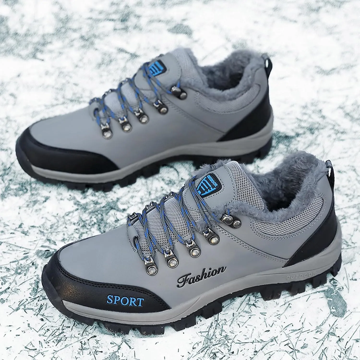 Snow Boots for Men Waterproof Fuzzy Furry Lined Winter Boots Lace Up Sneakers Cold Weather Anti-Slip Ankle Boots Slip on Athletic Hiking Walking Shoes Sneakers