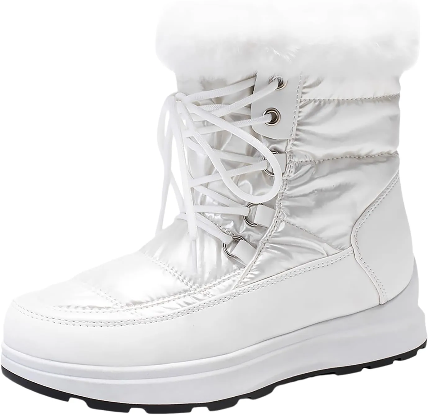 Snow Boots for Women Waterproof Anti-slip Winter Boots Classic Fuzzy Fur Booties Lightweight Slip on Ankle Boots Ladies Walking Hiking Booties