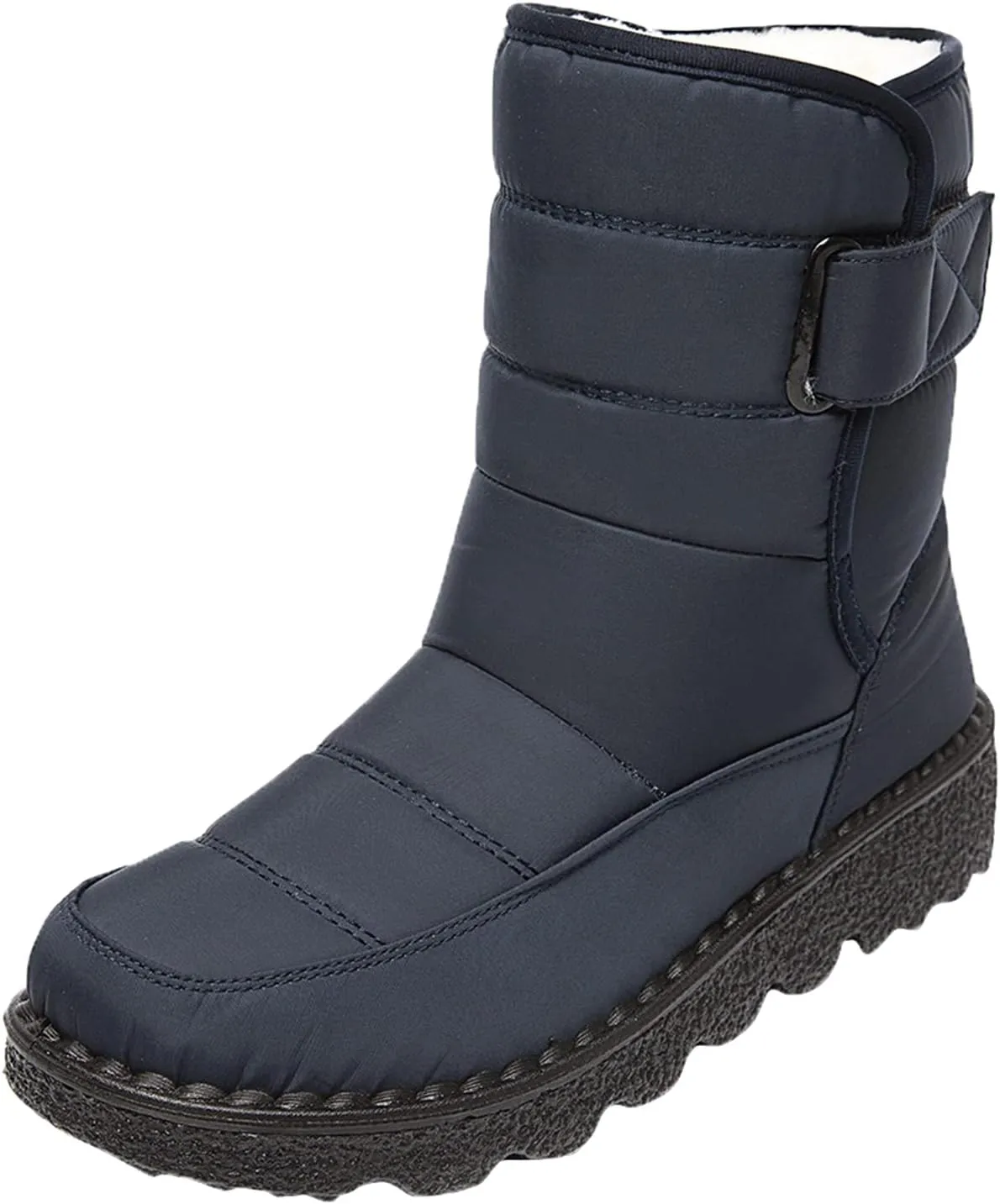 Snow Boots for Womens Winter Shoes - Womens Warm Fur Lining Mid Calf Boots Women Anti Slip Waterproof Buckle Strap Ankle Comfortable Outdoor Boot Platform Short Booties Walking Shoes