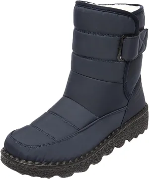 Snow Boots for Womens Winter Shoes - Womens Warm Fur Lining Mid Calf Boots Women Anti Slip Waterproof Buckle Strap Ankle Comfortable Outdoor Boot Platform Short Booties Walking Shoes