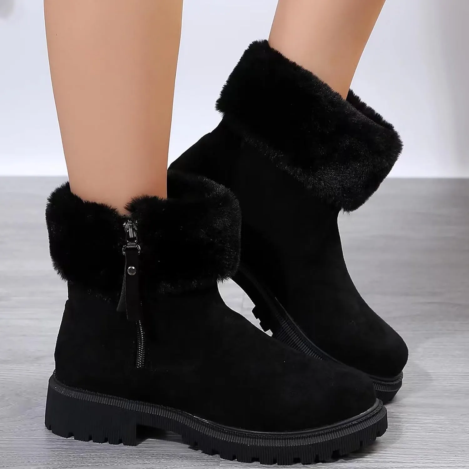 Snow Shoes For Men Hiking Boots Women aterproof Round Toe Lug Sole Non-Slip Side Zipper Ankle Booties