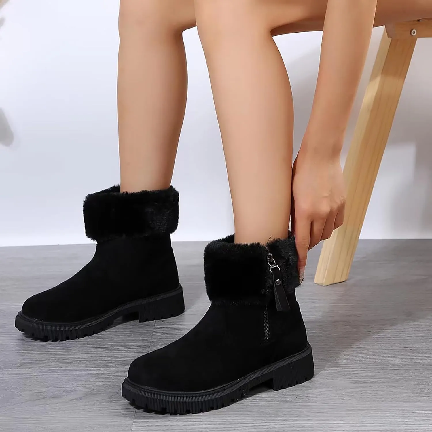 Snow Shoes For Men Hiking Boots Women aterproof Round Toe Lug Sole Non-Slip Side Zipper Ankle Booties
