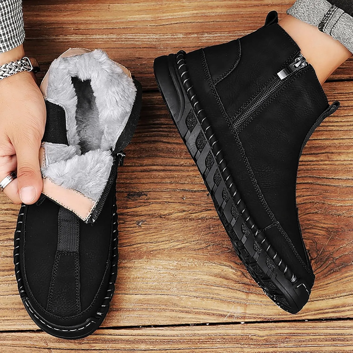 Snow Shoes For Men Leather Slip On Ankle Booties Non-Slip Casual Shoes Hiking Boots Women aterproof