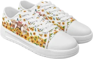Sunflower Animal Print Women Casual Canvas Slip-On Sneaker Classic Low Top Shoes Lace-Up Platform Tennis Shoes
