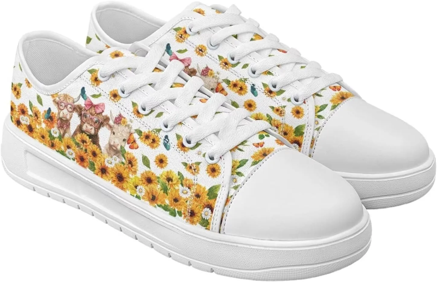 Sunflower Animal Print Women Casual Canvas Slip-On Sneaker Classic Low Top Shoes Lace-Up Platform Tennis Shoes