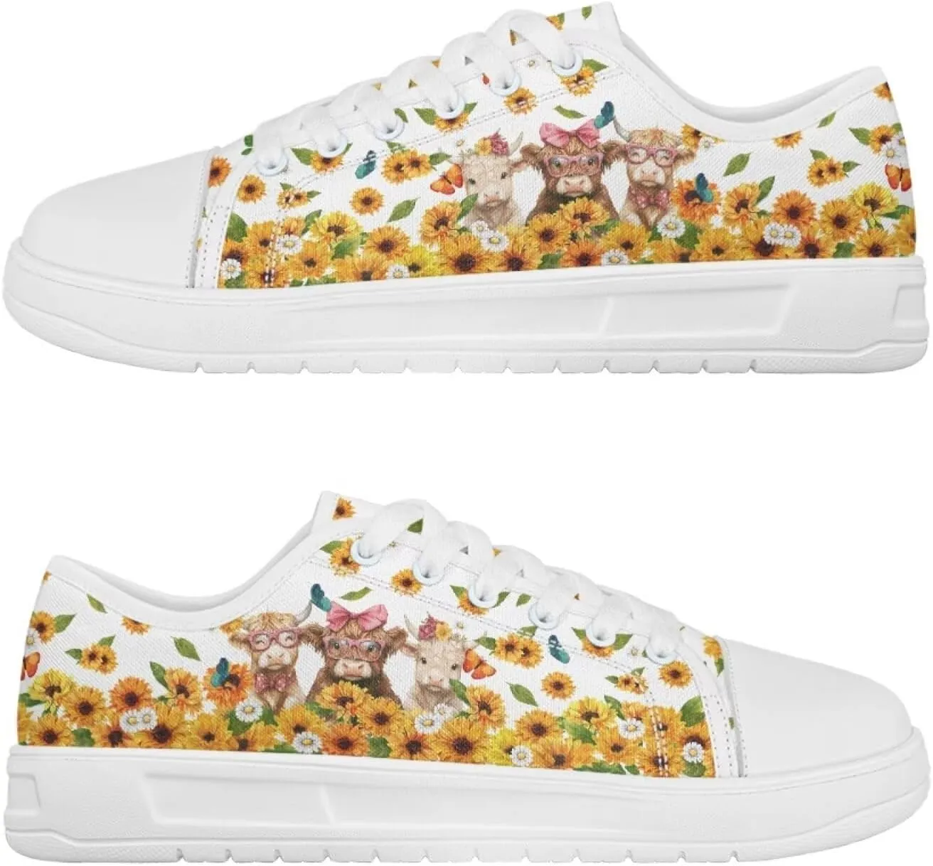 Sunflower Animal Print Women Casual Canvas Slip-On Sneaker Classic Low Top Shoes Lace-Up Platform Tennis Shoes